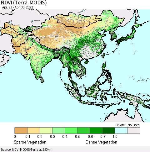 Asia NDVI (Terra-MODIS) Thematic Map For 4/23/2022 - 4/30/2022