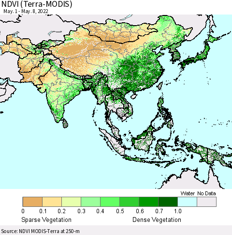 Asia NDVI (Terra-MODIS) Thematic Map For 5/1/2022 - 5/8/2022