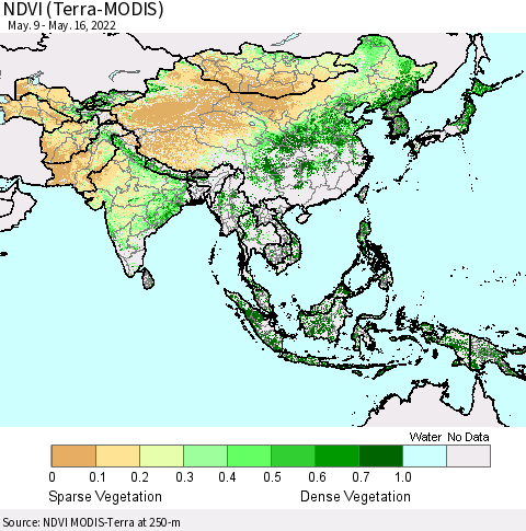 Asia NDVI (Terra-MODIS) Thematic Map For 5/9/2022 - 5/16/2022