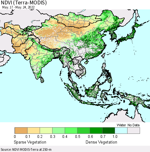 Asia NDVI (Terra-MODIS) Thematic Map For 5/17/2022 - 5/24/2022