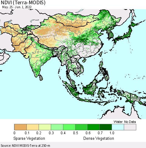 Asia NDVI (Terra-MODIS) Thematic Map For 5/25/2022 - 6/1/2022