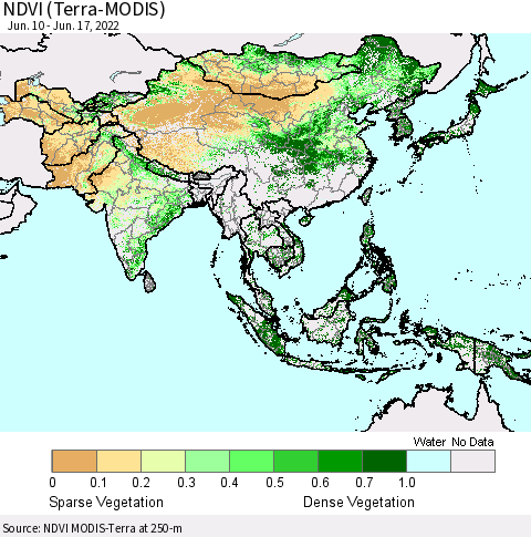 Asia NDVI (Terra-MODIS) Thematic Map For 6/10/2022 - 6/17/2022