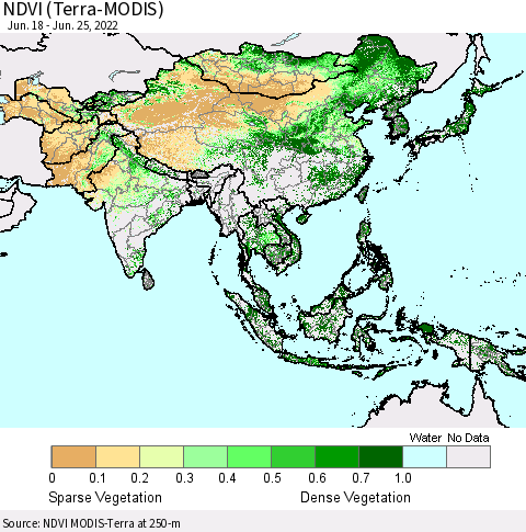 Asia NDVI (Terra-MODIS) Thematic Map For 6/18/2022 - 6/25/2022