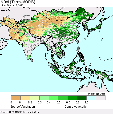 Asia NDVI (Terra-MODIS) Thematic Map For 6/26/2022 - 7/3/2022