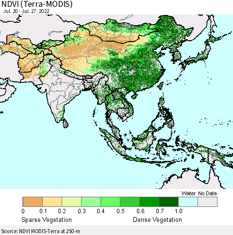 Asia NDVI (Terra-MODIS) Thematic Map For 7/20/2022 - 7/27/2022