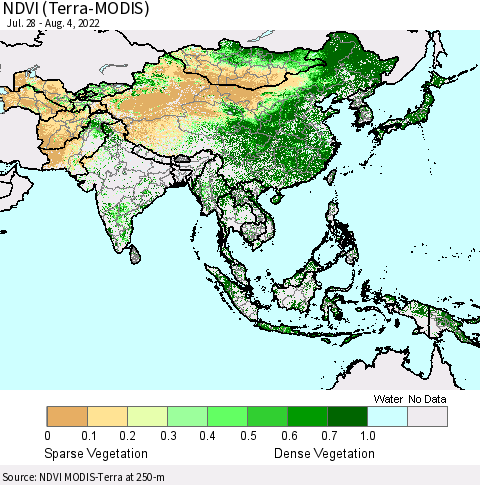Asia NDVI (Terra-MODIS) Thematic Map For 7/28/2022 - 8/4/2022