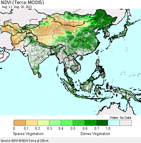 Asia NDVI (Terra-MODIS) Thematic Map For 8/13/2022 - 8/20/2022