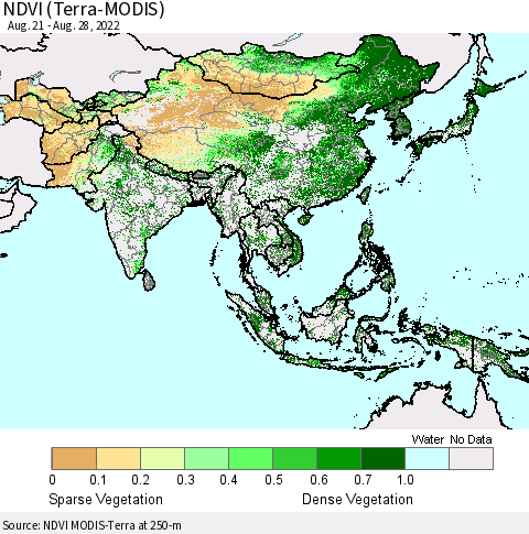 Asia NDVI (Terra-MODIS) Thematic Map For 8/21/2022 - 8/28/2022