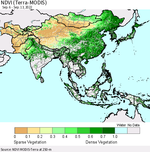Asia NDVI (Terra-MODIS) Thematic Map For 9/6/2022 - 9/13/2022