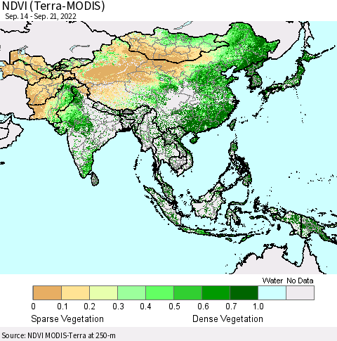 Asia NDVI (Terra-MODIS) Thematic Map For 9/14/2022 - 9/21/2022