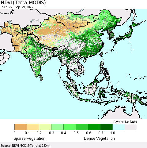 Asia NDVI (Terra-MODIS) Thematic Map For 9/22/2022 - 9/29/2022