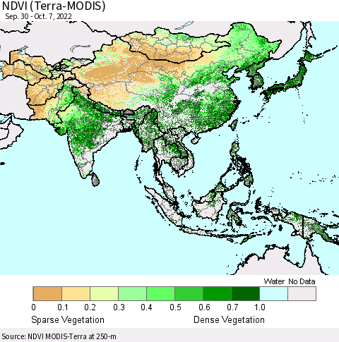 Asia NDVI (Terra-MODIS) Thematic Map For 9/30/2022 - 10/7/2022