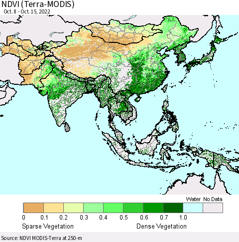 Asia NDVI (Terra-MODIS) Thematic Map For 10/8/2022 - 10/15/2022