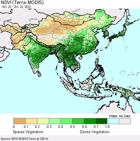 Asia NDVI (Terra-MODIS) Thematic Map For 10/16/2022 - 10/23/2022