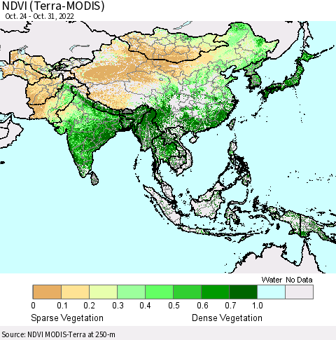Asia NDVI (Terra-MODIS) Thematic Map For 10/24/2022 - 10/31/2022