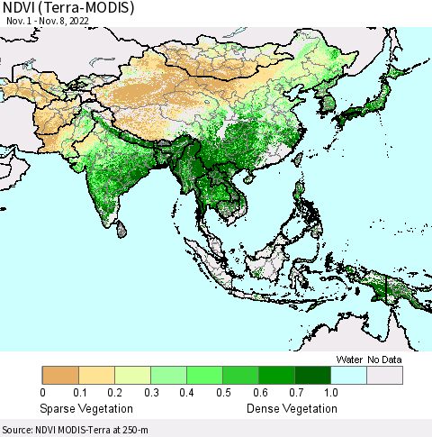 Asia NDVI (Terra-MODIS) Thematic Map For 11/1/2022 - 11/8/2022