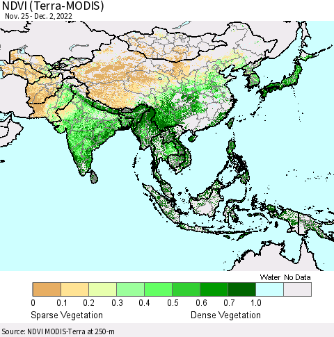 Asia NDVI (Terra-MODIS) Thematic Map For 11/25/2022 - 12/2/2022