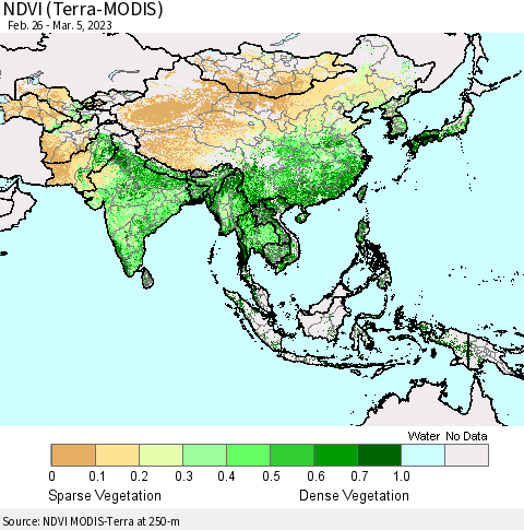 Asia NDVI (Terra-MODIS) Thematic Map For 2/26/2023 - 3/5/2023