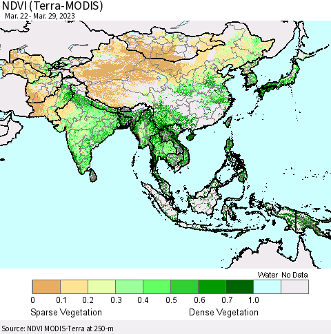 Asia NDVI (Terra-MODIS) Thematic Map For 3/22/2023 - 3/29/2023