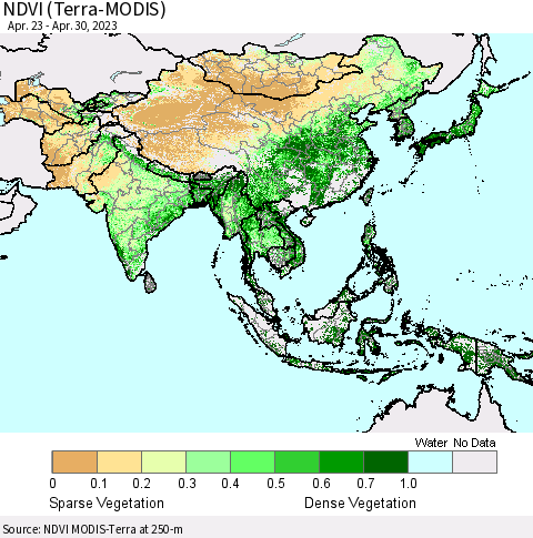 Asia NDVI (Terra-MODIS) Thematic Map For 4/23/2023 - 4/30/2023