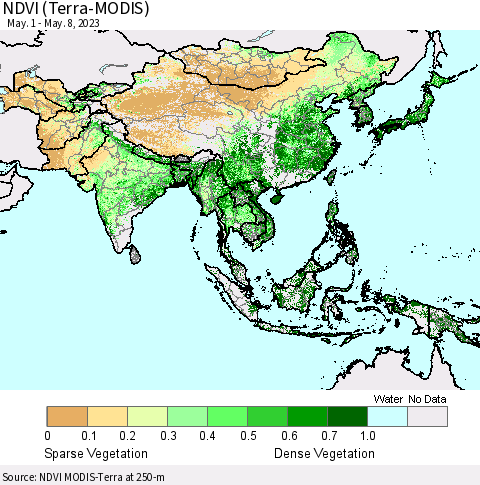 Asia NDVI (Terra-MODIS) Thematic Map For 5/1/2023 - 5/8/2023