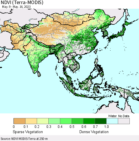 Asia NDVI (Terra-MODIS) Thematic Map For 5/9/2023 - 5/16/2023