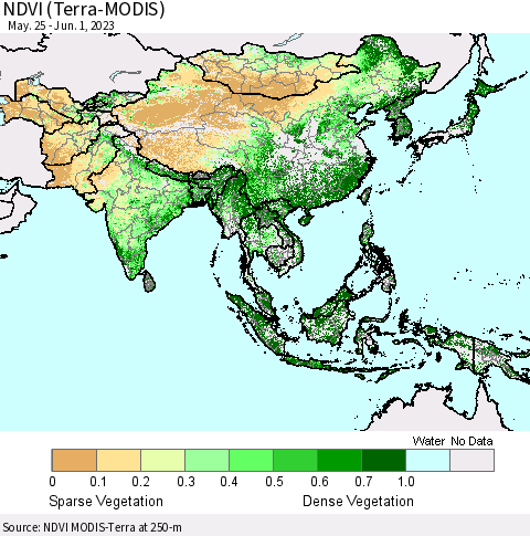 Asia NDVI (Terra-MODIS) Thematic Map For 5/25/2023 - 6/1/2023