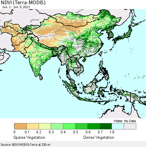 Asia NDVI (Terra-MODIS) Thematic Map For 6/2/2023 - 6/9/2023