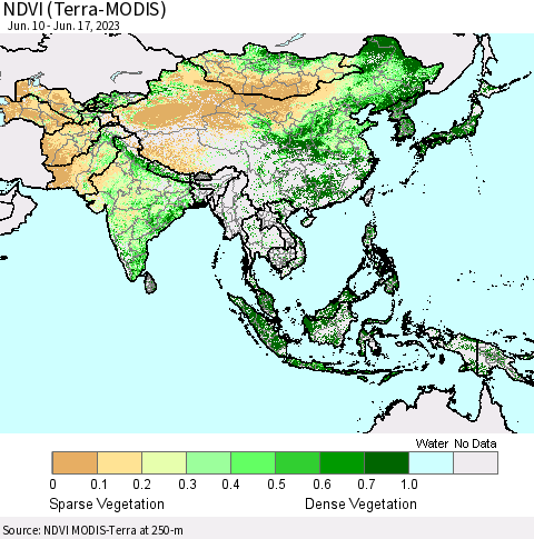 Asia NDVI (Terra-MODIS) Thematic Map For 6/10/2023 - 6/17/2023