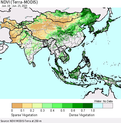 Asia NDVI (Terra-MODIS) Thematic Map For 6/18/2023 - 6/25/2023