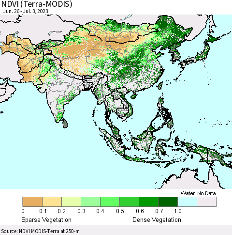 Asia NDVI (Terra-MODIS) Thematic Map For 6/26/2023 - 7/3/2023