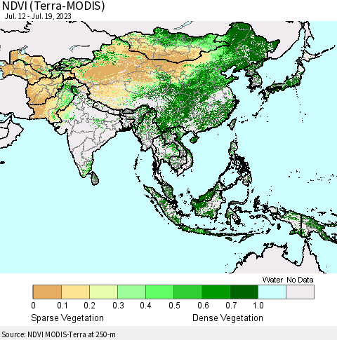 Asia NDVI (Terra-MODIS) Thematic Map For 7/12/2023 - 7/19/2023