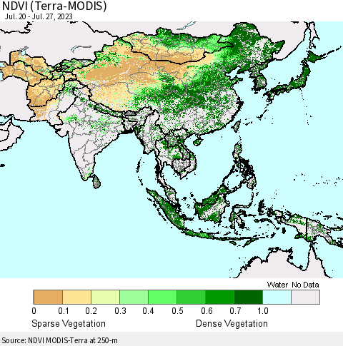 Asia NDVI (Terra-MODIS) Thematic Map For 7/20/2023 - 7/27/2023