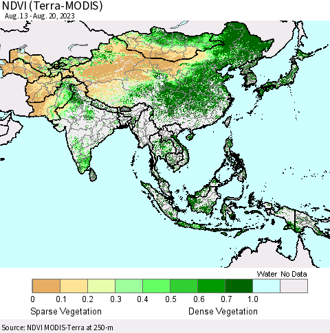 Asia NDVI (Terra-MODIS) Thematic Map For 8/13/2023 - 8/20/2023