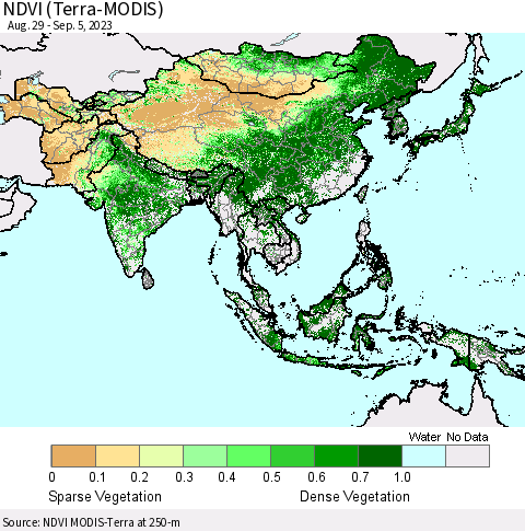Asia NDVI (Terra-MODIS) Thematic Map For 8/29/2023 - 9/5/2023