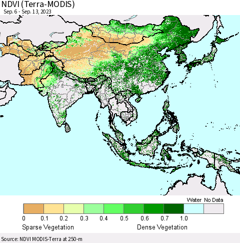 Asia NDVI (Terra-MODIS) Thematic Map For 9/6/2023 - 9/13/2023
