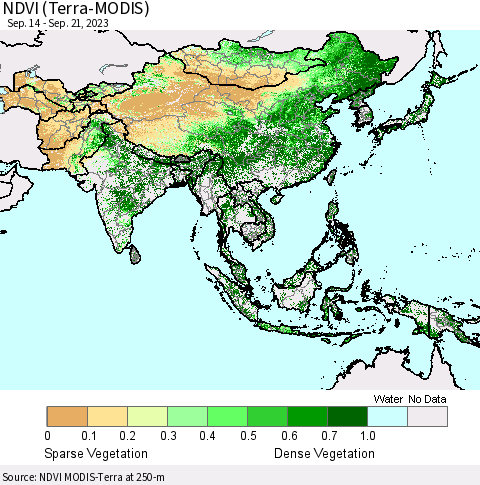 Asia NDVI (Terra-MODIS) Thematic Map For 9/14/2023 - 9/21/2023