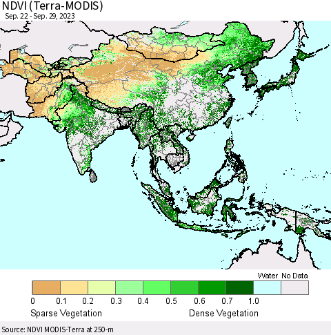 Asia NDVI (Terra-MODIS) Thematic Map For 9/22/2023 - 9/29/2023