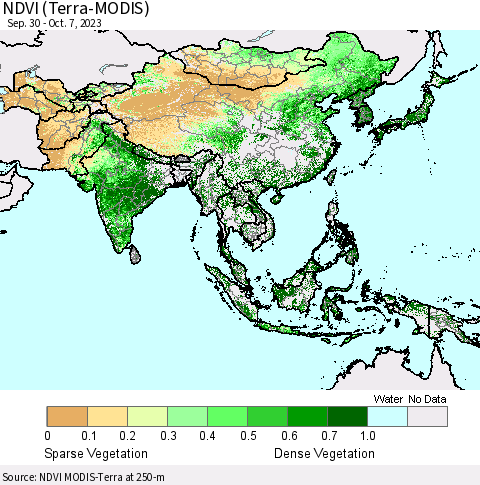 Asia NDVI (Terra-MODIS) Thematic Map For 9/30/2023 - 10/7/2023
