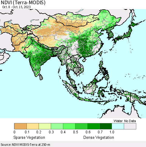 Asia NDVI (Terra-MODIS) Thematic Map For 10/8/2023 - 10/15/2023