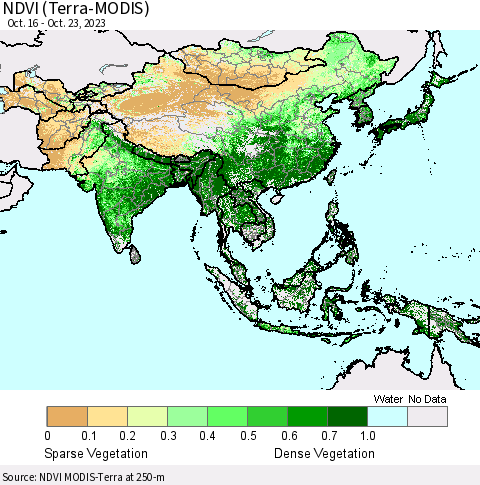 Asia NDVI (Terra-MODIS) Thematic Map For 10/16/2023 - 10/23/2023