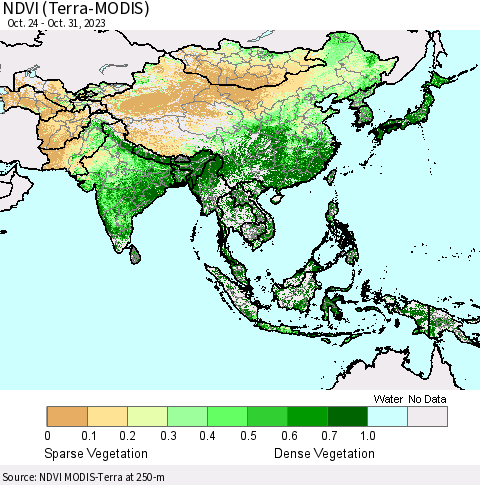 Asia NDVI (Terra-MODIS) Thematic Map For 10/24/2023 - 10/31/2023