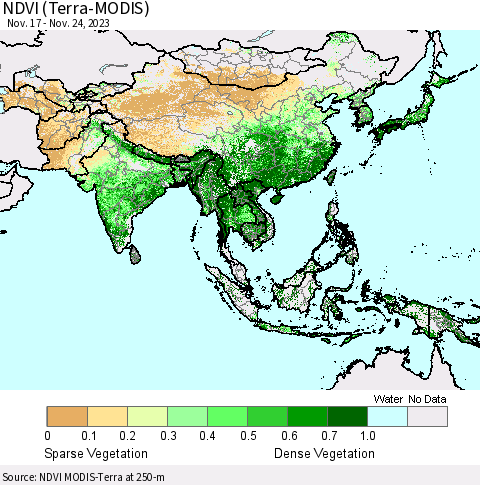 Asia NDVI (Terra-MODIS) Thematic Map For 11/17/2023 - 11/24/2023