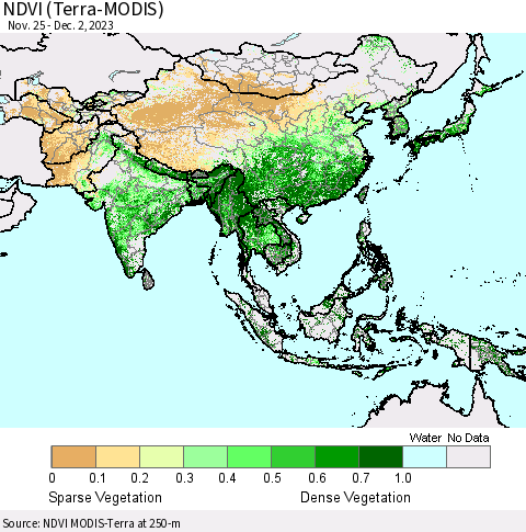 Asia NDVI (Terra-MODIS) Thematic Map For 11/25/2023 - 12/2/2023