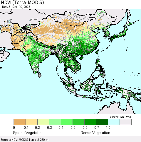Asia NDVI (Terra-MODIS) Thematic Map For 12/3/2023 - 12/10/2023