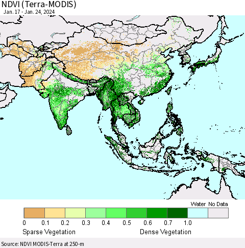 Asia NDVI (Terra-MODIS) Thematic Map For 1/17/2024 - 1/24/2024