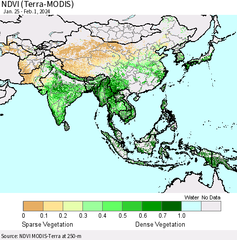Asia NDVI (Terra-MODIS) Thematic Map For 1/25/2024 - 2/1/2024