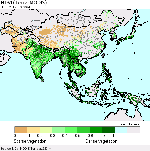 Asia NDVI (Terra-MODIS) Thematic Map For 2/2/2024 - 2/9/2024