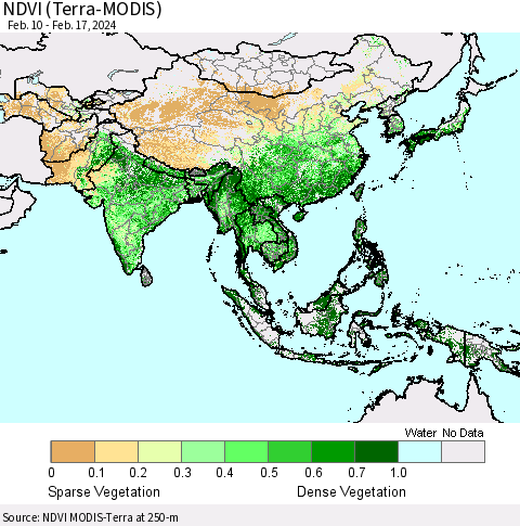 Asia NDVI (Terra-MODIS) Thematic Map For 2/10/2024 - 2/17/2024