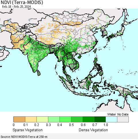 Asia NDVI (Terra-MODIS) Thematic Map For 2/18/2024 - 2/25/2024